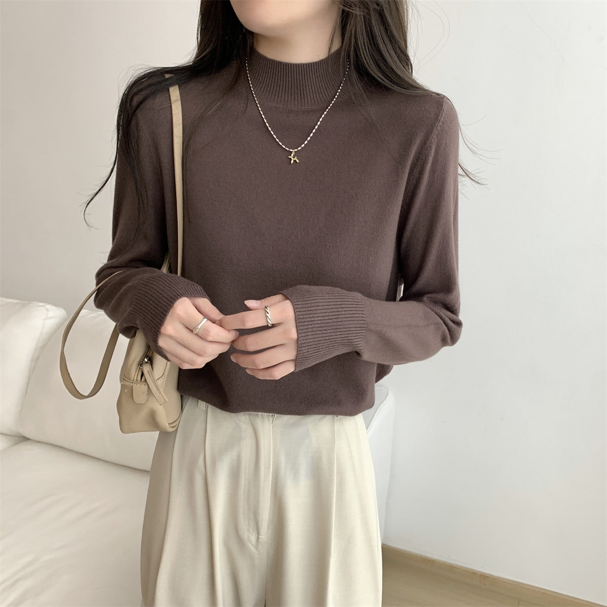 Damen Feinstrickpullover Stehkragen Lässig Norvielle