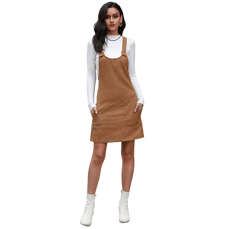 Damen Latzkleid mit Taschen und verstellbaren Trägern Norvielle