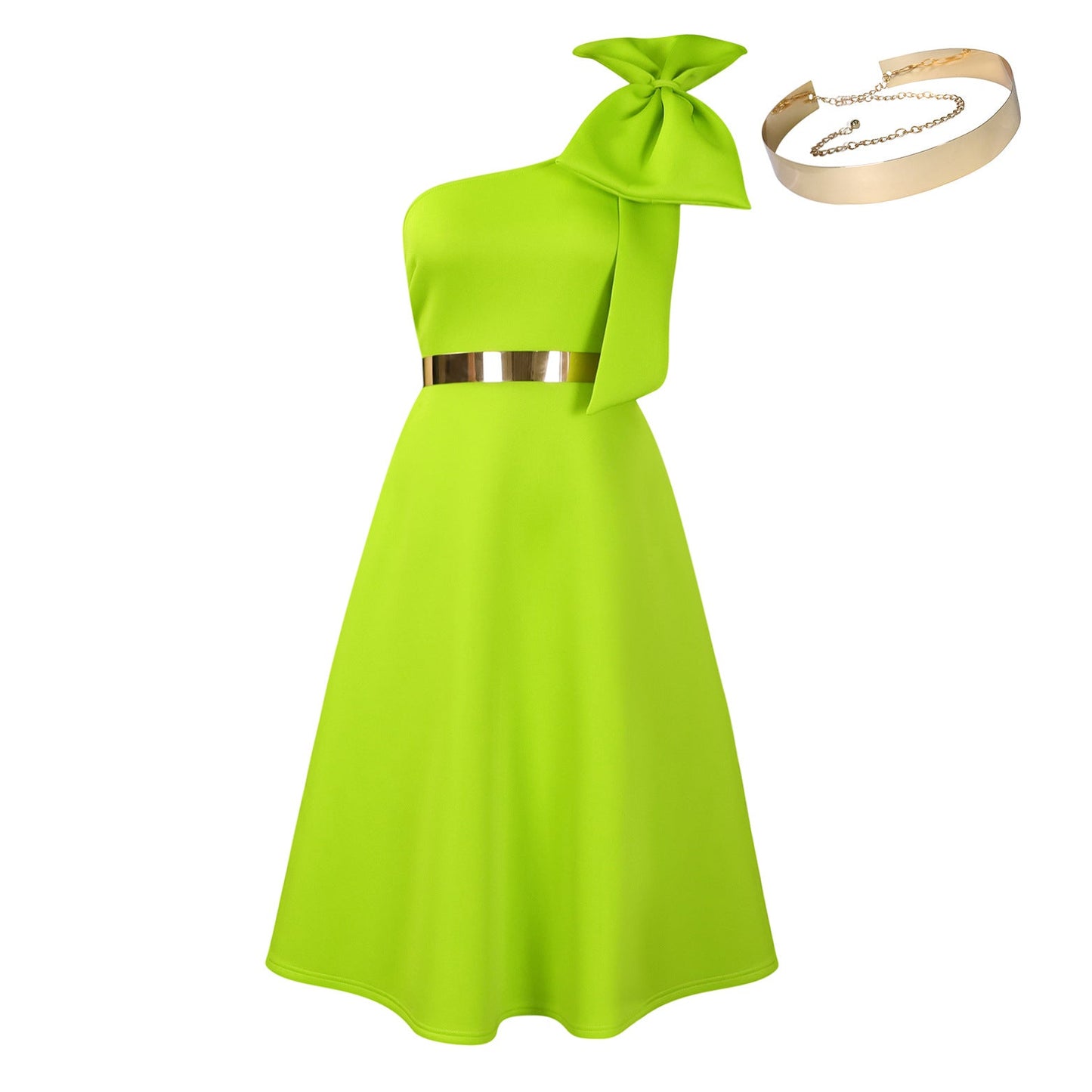 Damen Schulterfreies Kleid mit Halstuch und Goldakzent