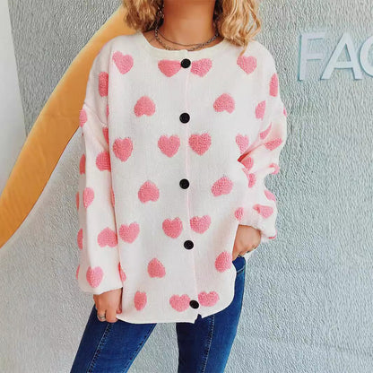 Damen Strickjacke Herzmotiv Knöpfe - Norvielle