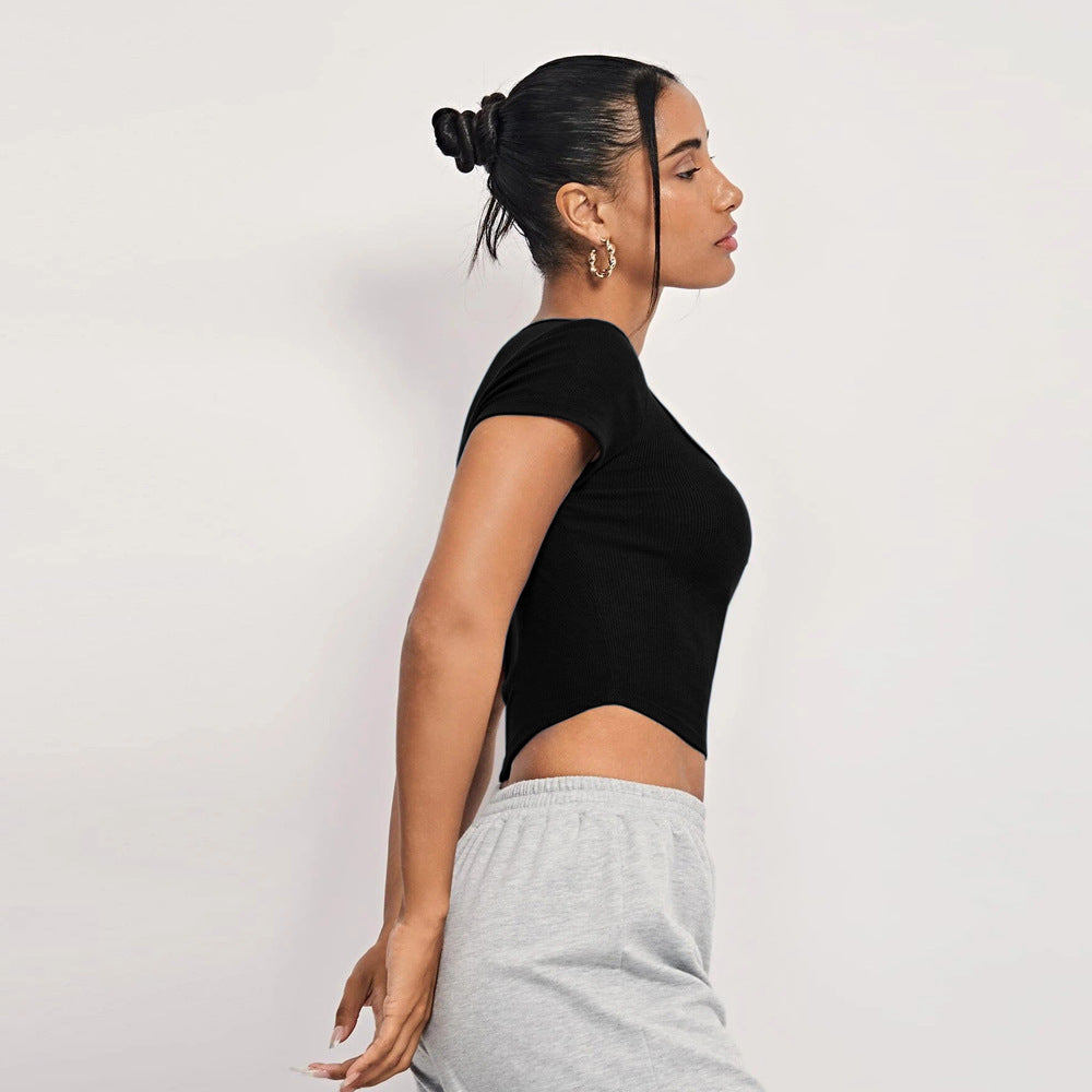Damen Cropped- mit quadratischem Ausschnitt und Knopfleiste