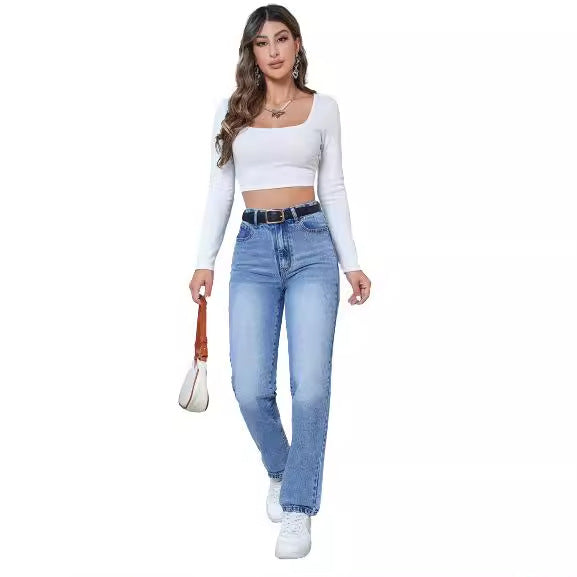 Damen High-Waist Straight-Leg Jeans Norvielle