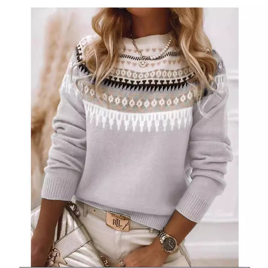 Damen Pullover Skandinavisches Strickmuster Verspielt Multicolor