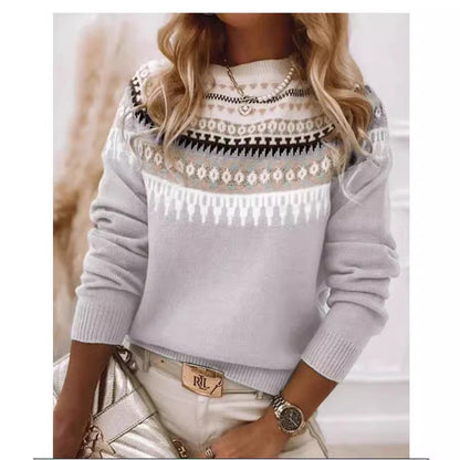 Damen Pullover Skandinavisches Strickmuster Verspielt Multicolor