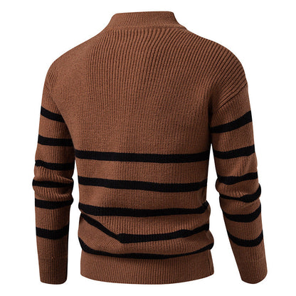 Herren Pullover Gestreift Modern Zippverschluss Baumwolle -Weiß