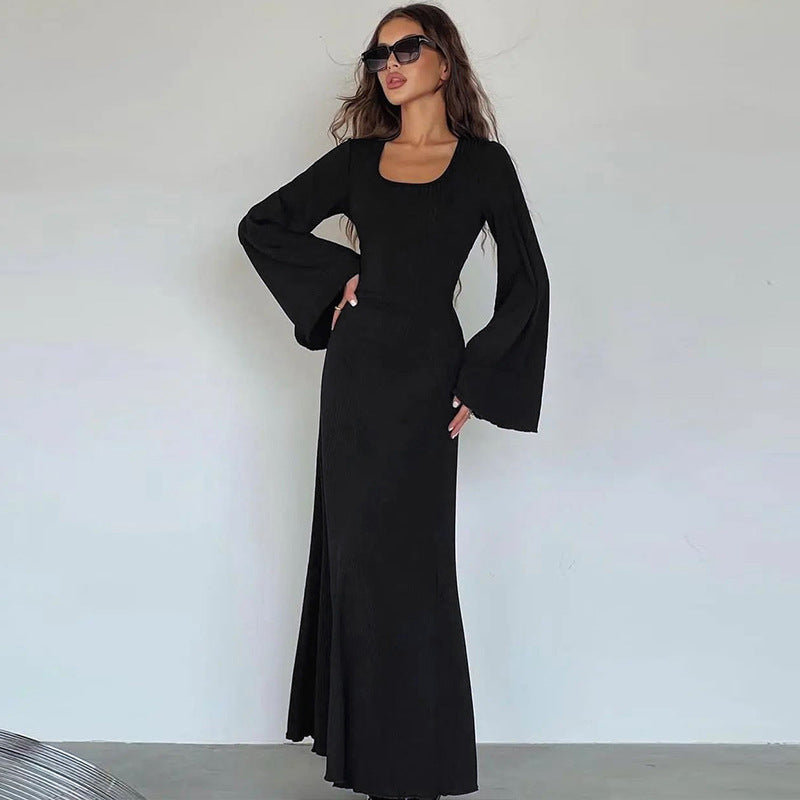 Damen Maxikleid Weite Ärmel Elegantes Detail
