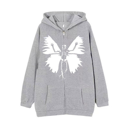 Damen Hoodie Skelett Schmetterling Motiv Norvielle