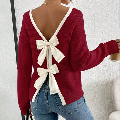 Damen Strickpullover V-Ausschnitt Dekorativ Norvielle