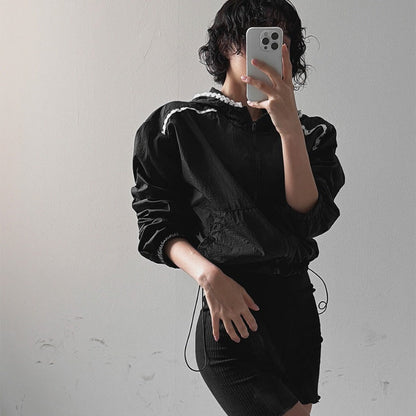 Damen Cropped Jacke Verstellbarer Kapuzenkragen Norvielle