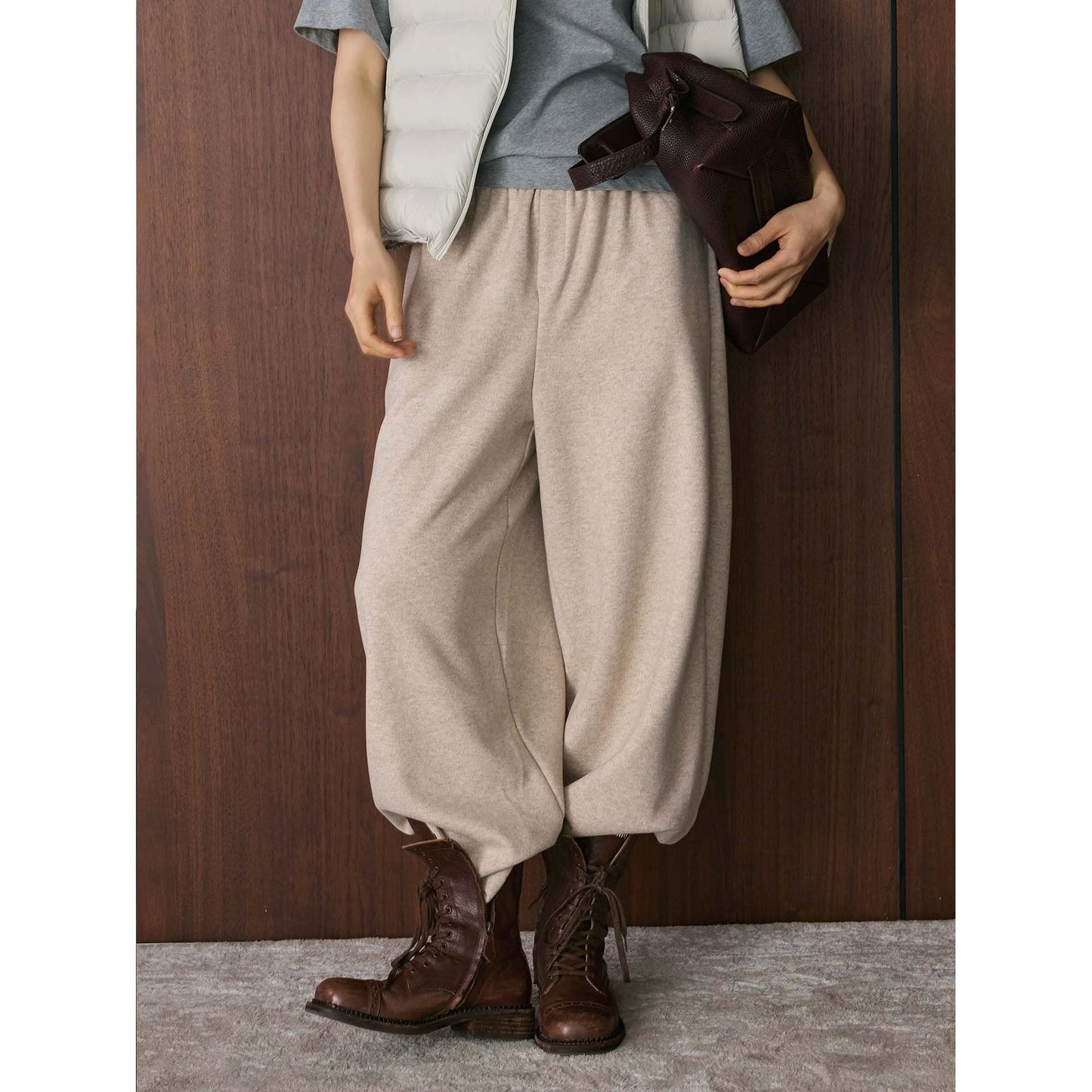 Damen Chino-Hose Hochtailliert Lässiger Schnitt Beige - Norvielle
