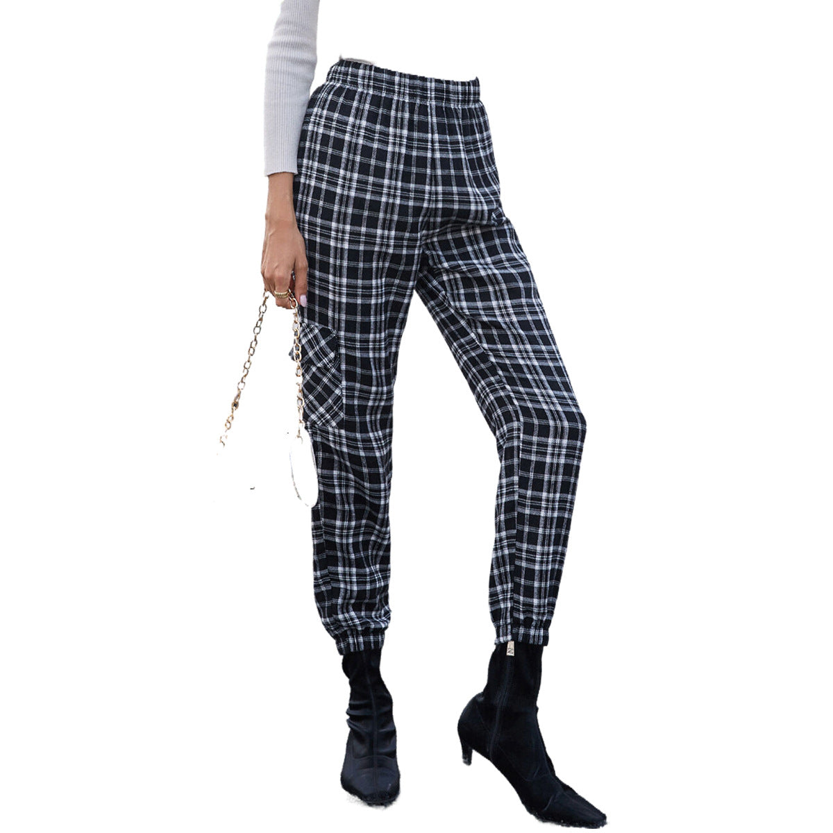 Damen Karohose Elastischer Bund Bequem Norvielle