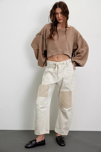 Damen Cropped Sweatpullover Weite Ärmel Norvielle