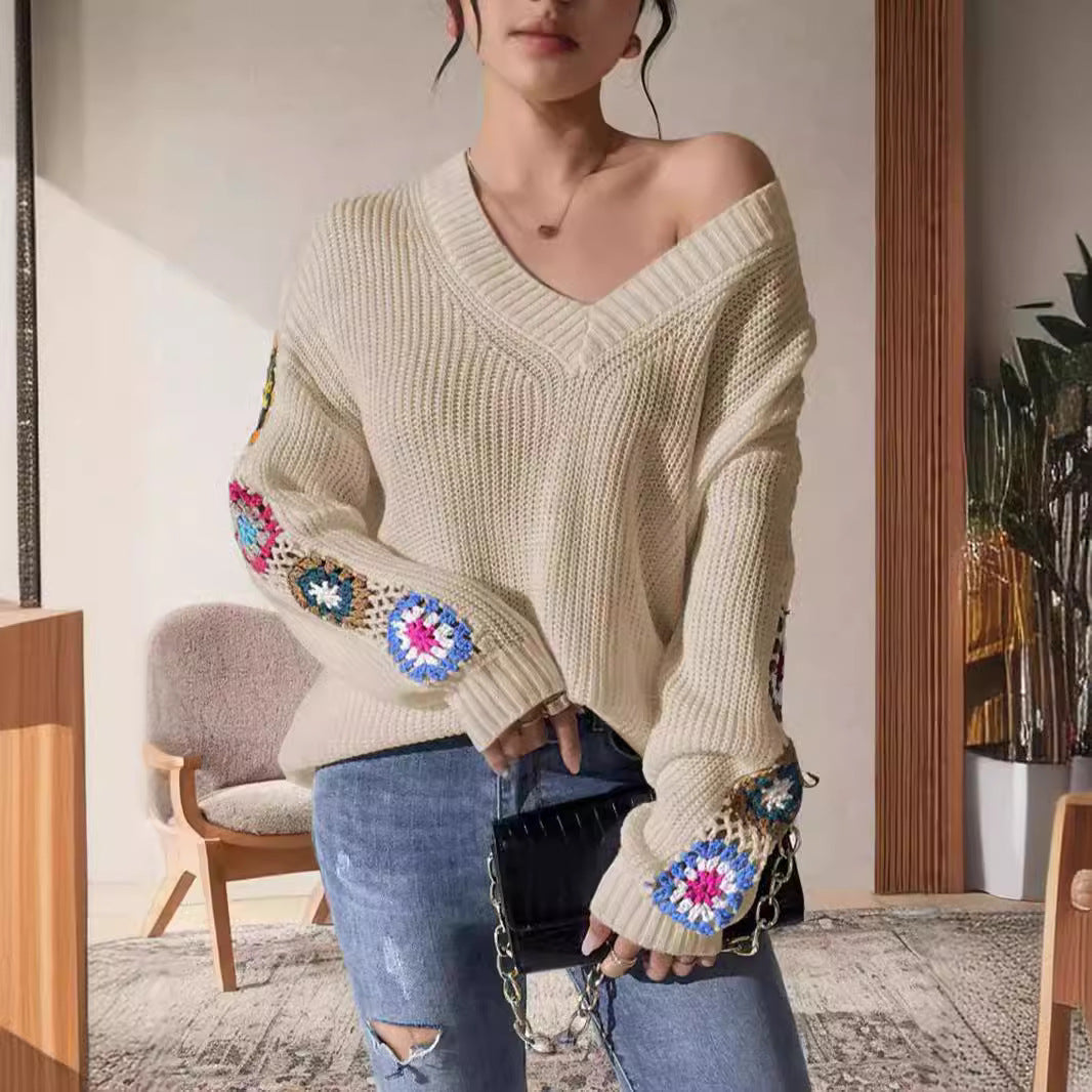 Damen Strickpullover Norvielle mit Häkelmotiven - Norvielle