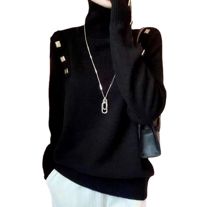 Damen Rollkragenpullover Dekorative Knöpfe Norvielle