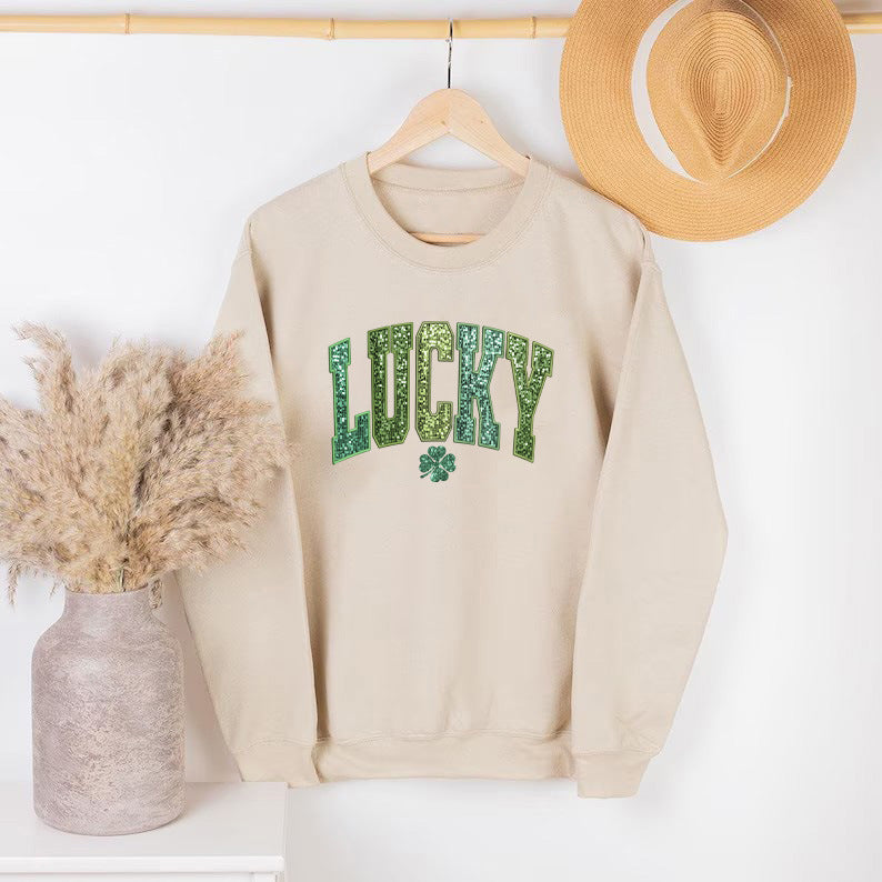 Damen Sweatshirt Glitzernd Kleeblattmotiv Norvielle