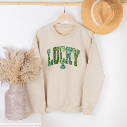 Damen Sweatshirt Glitzernd Kleeblattmotiv Norvielle