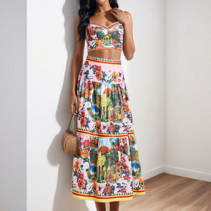 Damen Zweiteiliger Floralmuster BH-Set mit Spitze und Rüschendetails - Norvielle