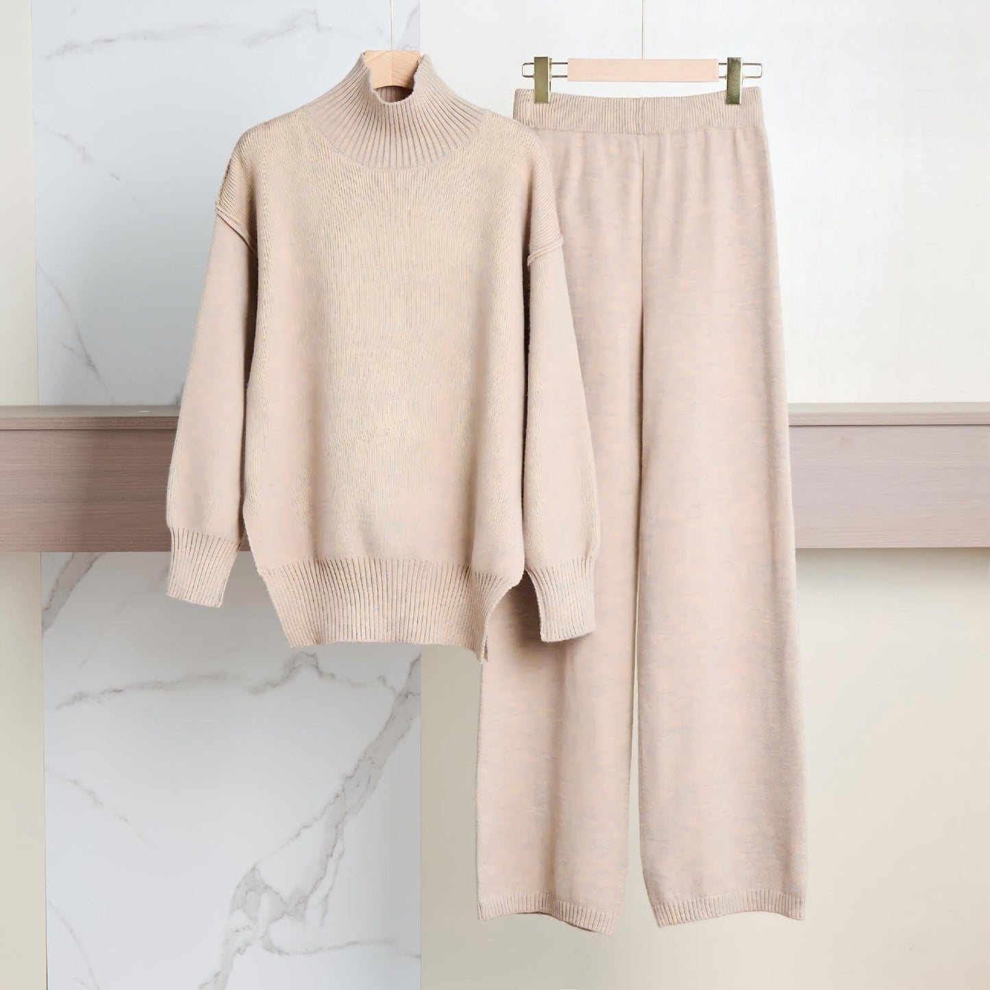 Damen Strickpullover Hochkragen Weite Passform