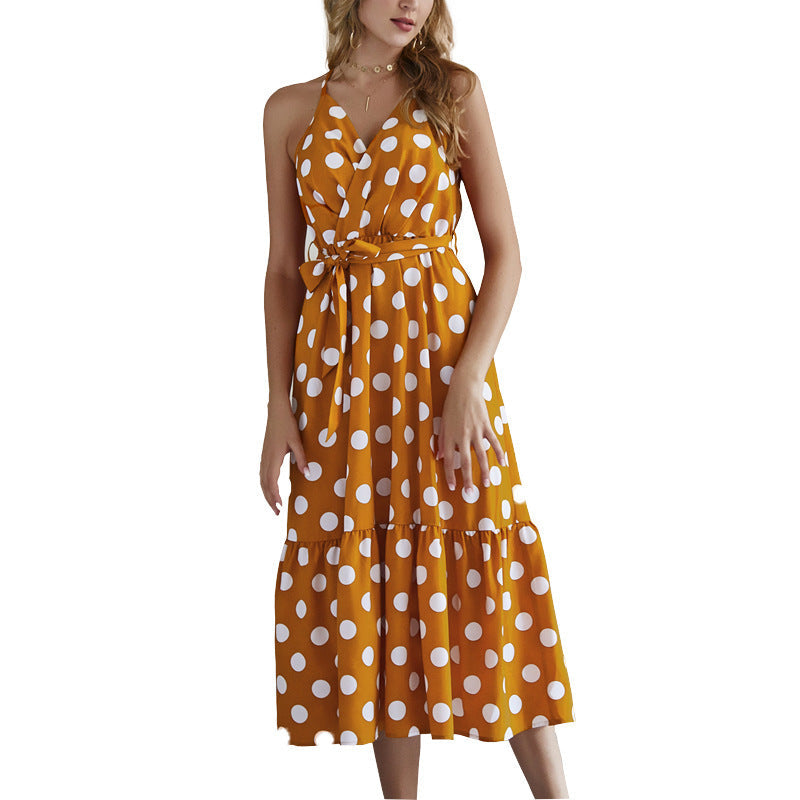 Damen Maxikleid Polka-Dots Rüschen Norvielle