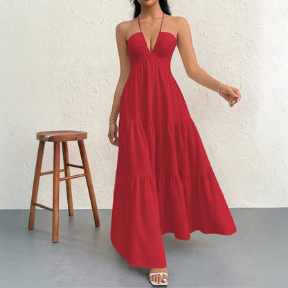 Damen Maxikleid V-Ausschnitt Volants Norvielle