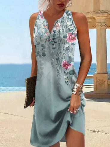Damen Sommerkleid V-Ausschnitt Asymmetrischer Saum Norvielle