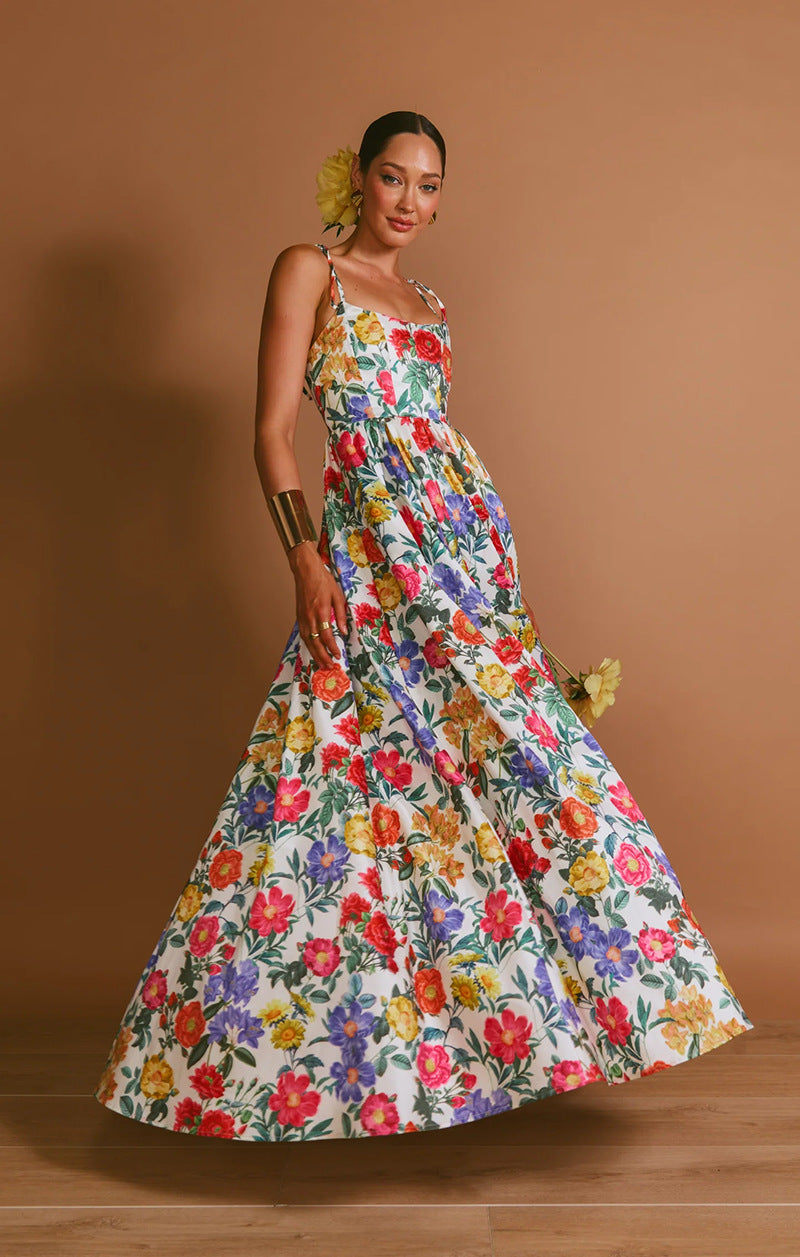 Damen Maxi-Kleid Langarm Floralmuster Rüschendetails Norvielle