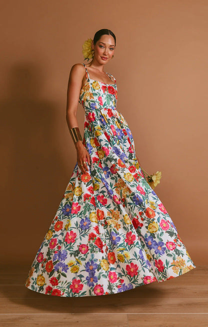 Damen Maxi-Kleid Langarm Floralmuster Rüschendetails Norvielle