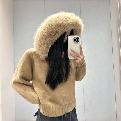 Damen Kapuzenpullover Pelzkragen Taschen Norvielle