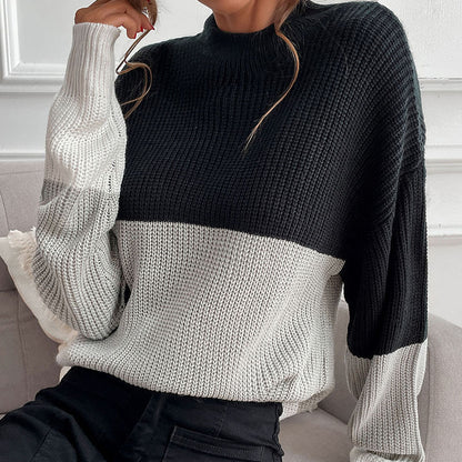 Damen Strickpullover Lockerer Schnitt Farbblockdesign Norvielle