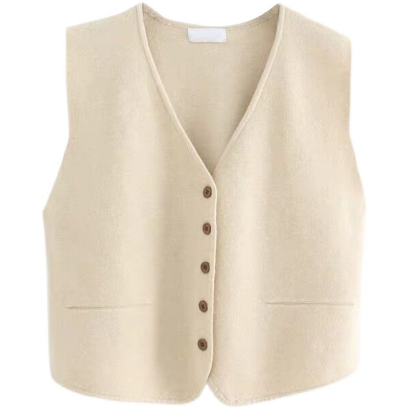 Damen Strickweste Feines Material Elegante Knopfleiste