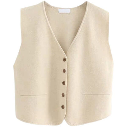Damen Strickweste Feines Material Elegante Knopfleiste
