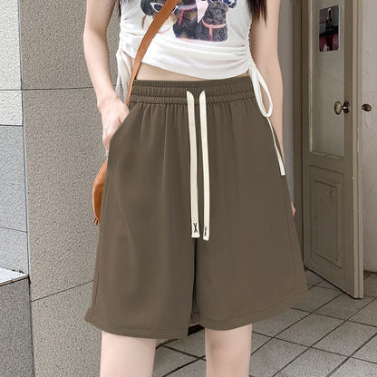 Damen Sportshorts Elastischer Bund Dekorativer Kordelzug Beige