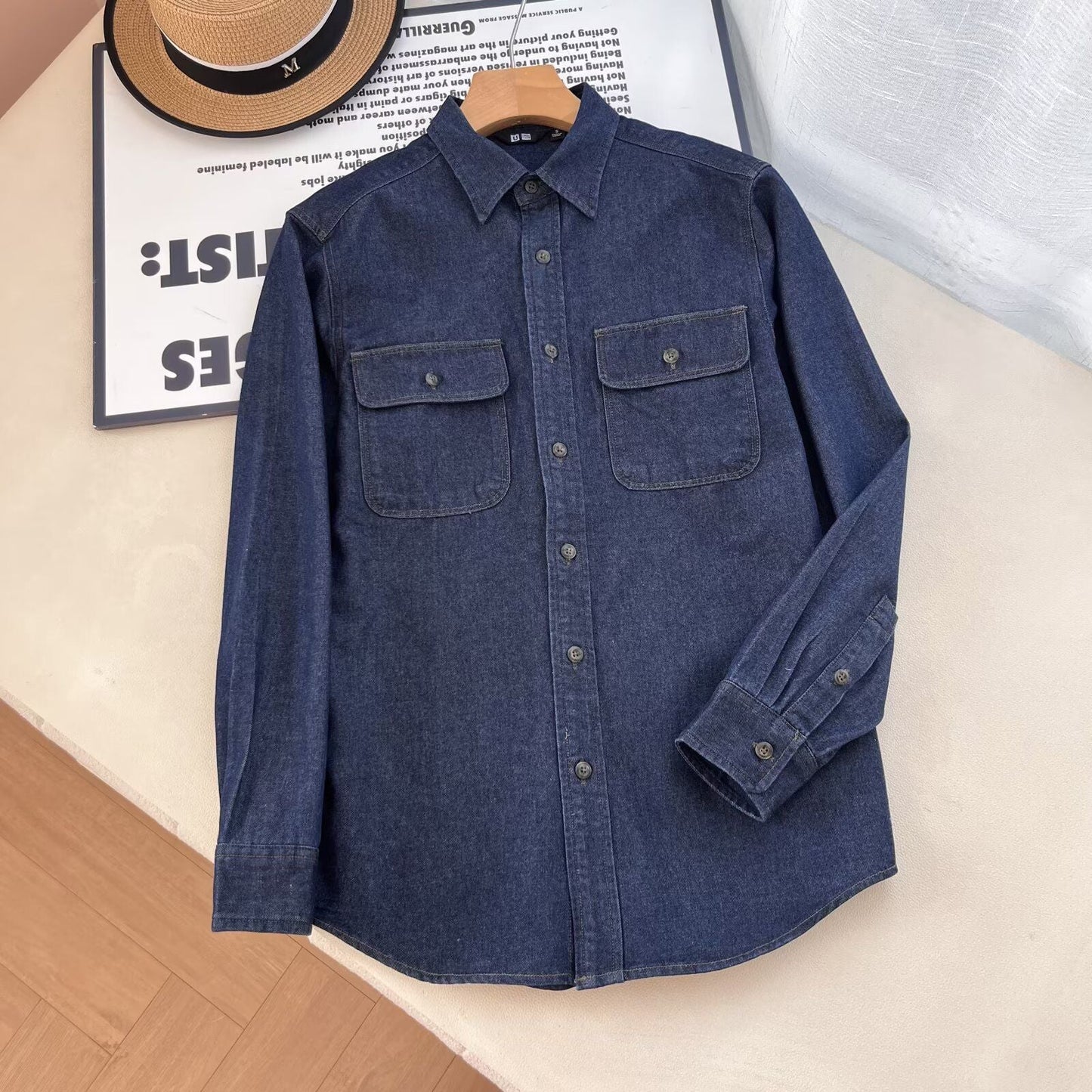 Damen Denim-Hemdbluse Lässig mit Brusttaschen