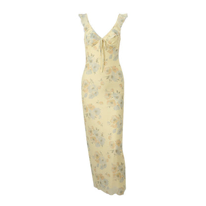 Norvielle Damen Strapskleid Schmal Geschnitten Vintage Bedruckt