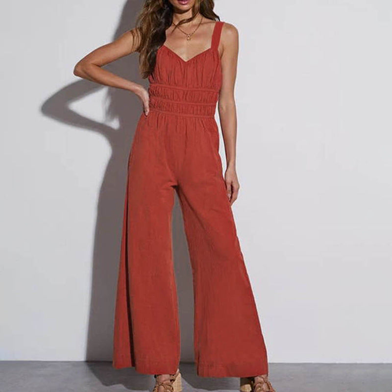 Damen Jumpsuit Weites Bein Gesmoktes Oberteil Norvielle - Norvielle