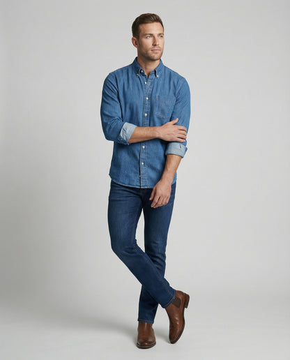 Herren Langarmhemd Jeans Regular Fit