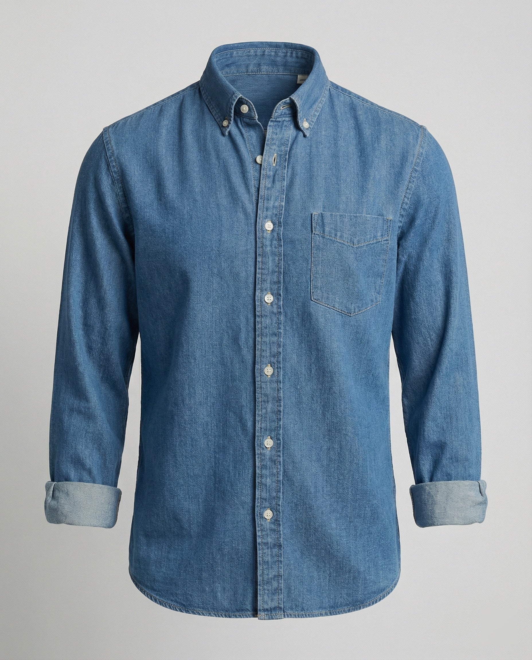 Herren Langarmhemd Jeans Regular Fit Blau - Norvielle