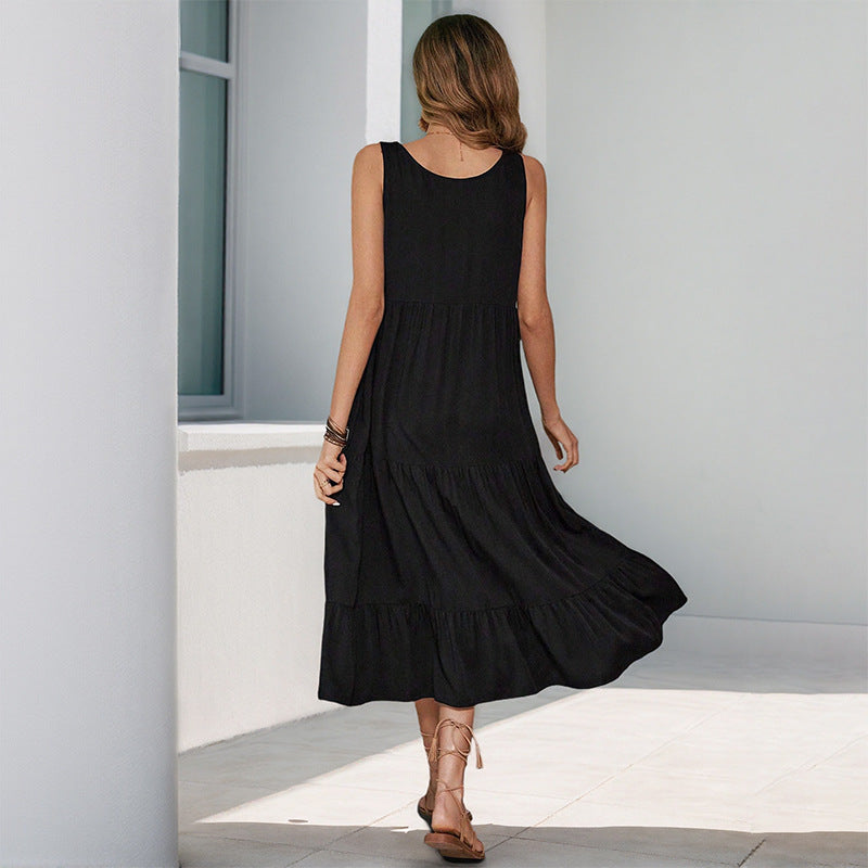 Damen Maxikleid mit Volant und Knöpfen