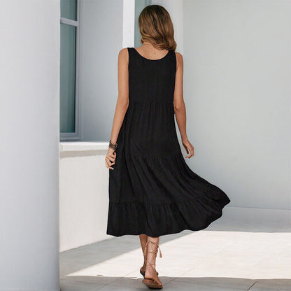 Damen Maxikleid mit Volant und Knöpfen
