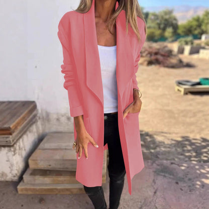Damen Oversized-Mantel mit Eingrifftaschen Offener Kragen