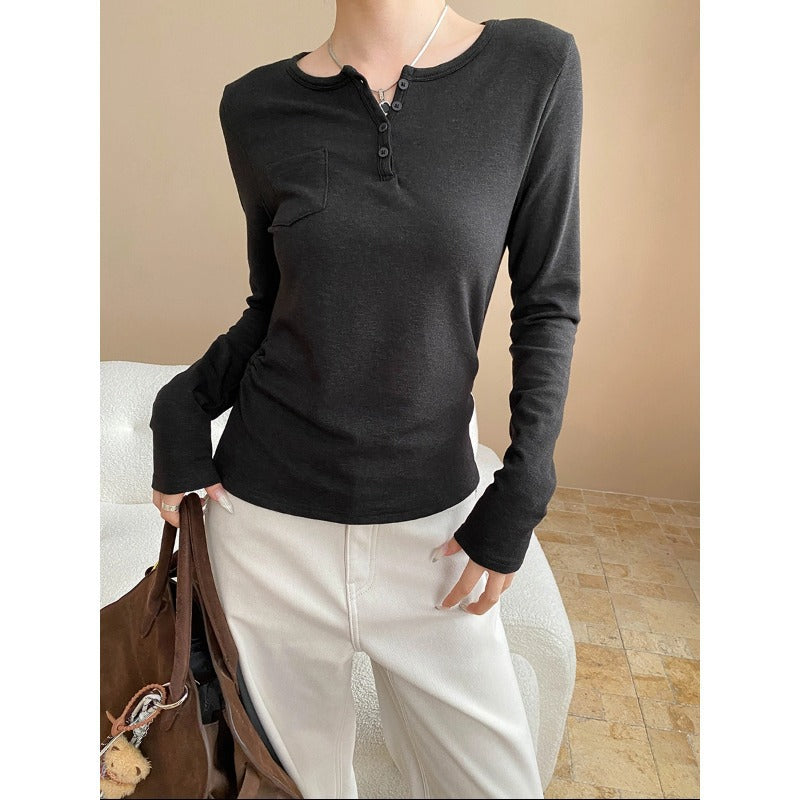 Damen Langarmshirt mit Knöpfen und Brusttasche Norvielle - Norvielle