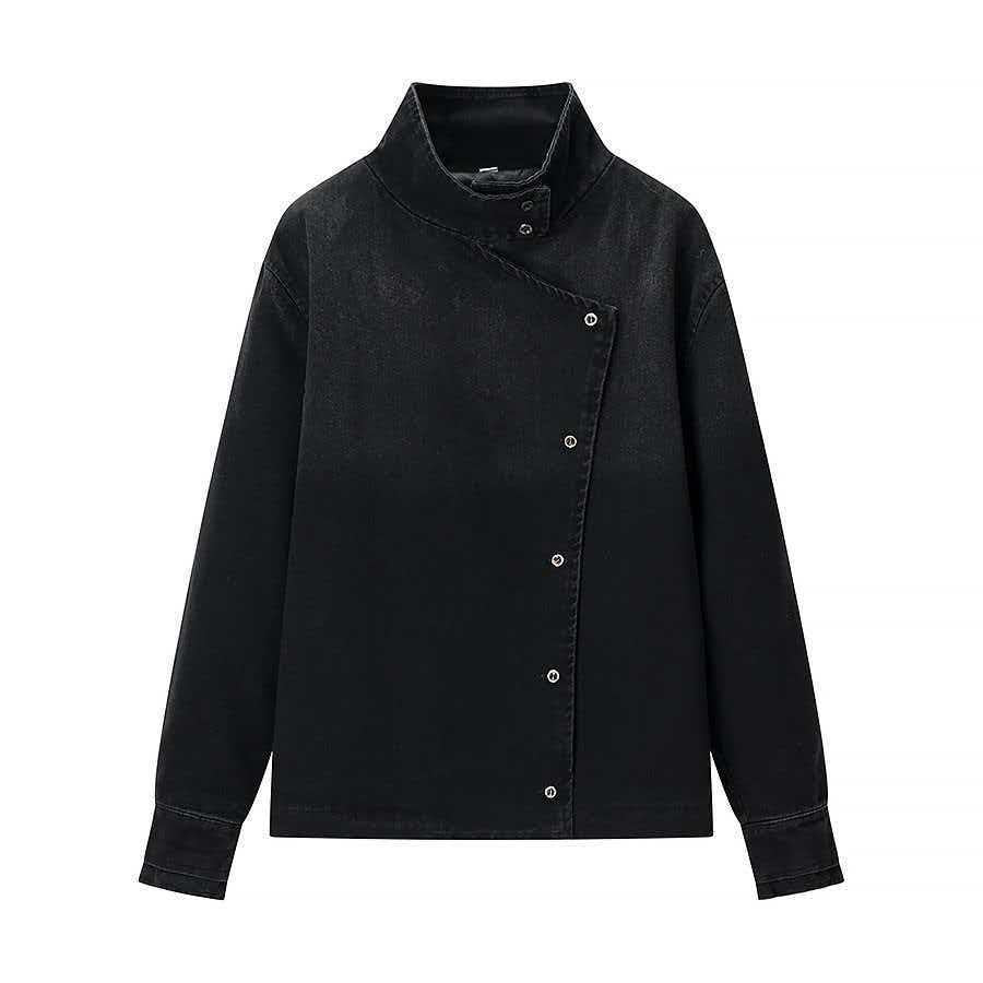 Damen Denimjacke Asymmetrischer Kragen