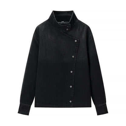 Damen Denimjacke Asymmetrischer Kragen