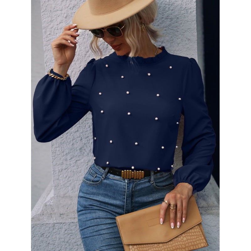 Damen Bluse Rüschendetails Perlenverzierung Norvielle