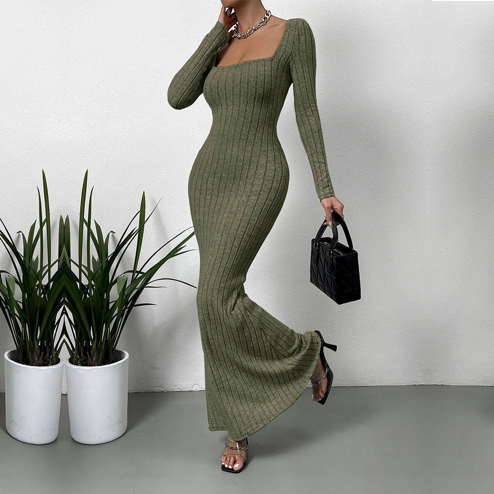 Damen Langarm Maxikleid Rippdesign Elegantes Norvielle