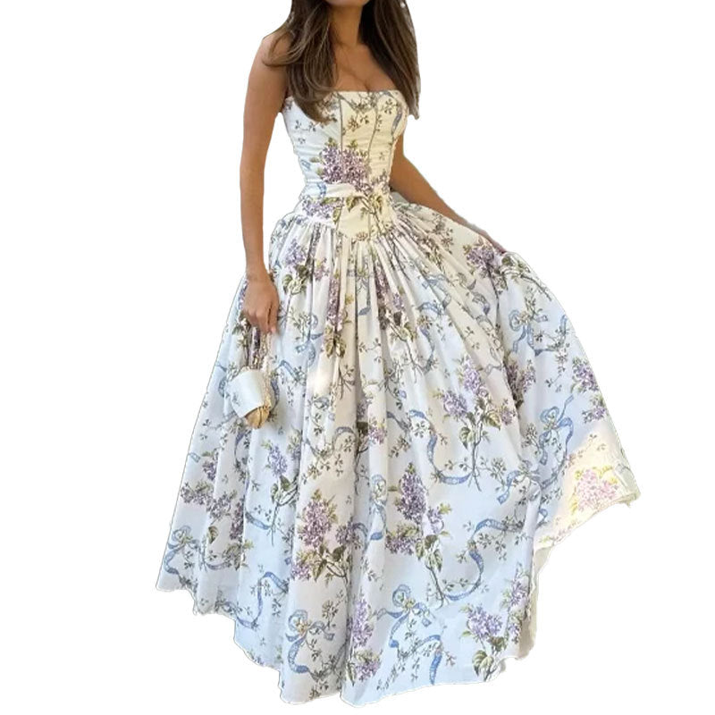 Damen Maxikleid Floralmuster Gerafftes Oberteil Norvielle