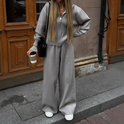 Damen Strick-Loungewear-Set mit Kapuze Elastisch Beige - Norvielle