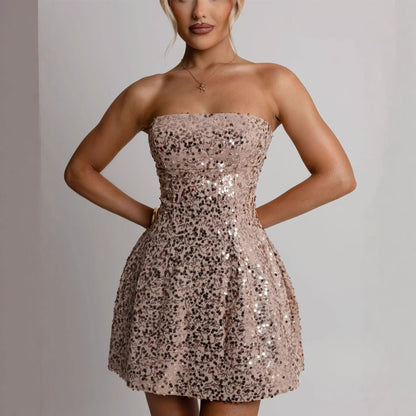Damen Cocktailkleid Pailletten Schulterfrei Norvielle