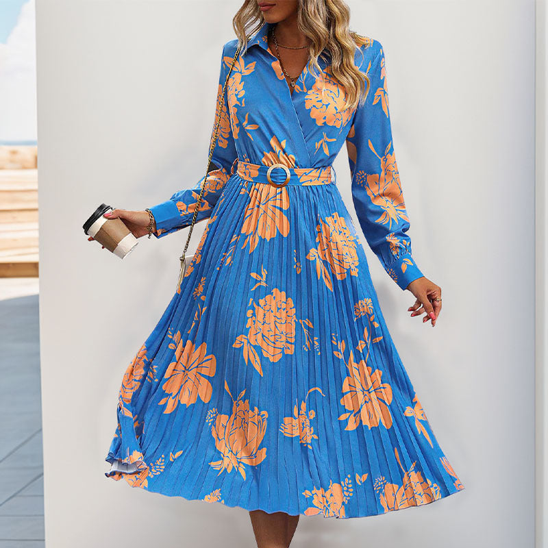 Damen Maxikleid Blumenmuster Taillengürtel Norvielle