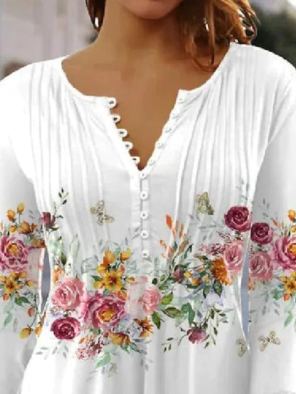 Damen Bluse Floralmuster Knöpfe Norvielle